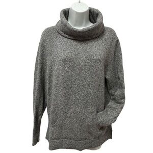 LOFT Women’s Cozy Gray Cotton Blend Cowl Neck Sweater, Kangaroo Pockets, Medium